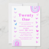 Boho Paarse Rainbow Modern 21st Birthday Party Kaart (Voorkant)