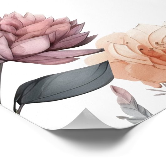 Boho Paarse Roze Bloemen Huwelijk Welkom Poster (Hoek)