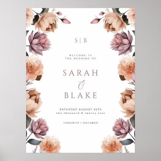 Boho Paarse Roze Bloemen Huwelijk Welkom Poster (Voorkant)