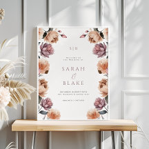 Boho Paarse Roze Bloemen Huwelijk Welkom Poster