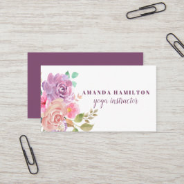 Boho Paarse roze bloemen in Waterverf Visitekaartje