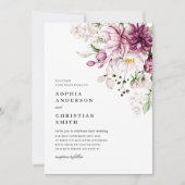 Boho Paarse & Roze Pioenbloemen Huwelijk Kaart (Voorkant)