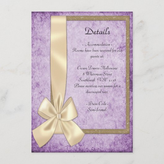Boho Paarse rustieke bruiloft Details Informatiekaartje (Voorkant)