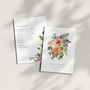Boho Paarse Sinaasappel Bloemen Bruiloft Aangepast Bedankkaart