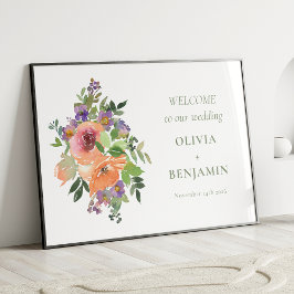 Boho Paarse Sinaasappel Bloemen Bruiloft Welkom Poster