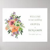 Boho Paarse Sinaasappel Bloemen Bruiloft Welkom Poster (Voorkant)