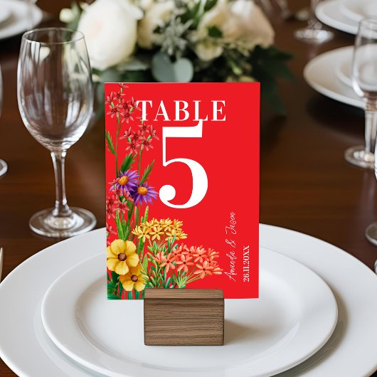 Boho Paarse Sinaasappel Wildflower Trouwtafel Numm Bedankkaart