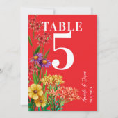 Boho Paarse Sinaasappel Wildflower Trouwtafel Numm Bedankkaart (Voorkant)