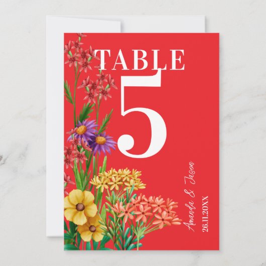 Boho Paarse Sinaasappel Wildflower Trouwtafel Numm Bedankkaart (Achterkant)