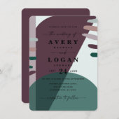 Boho Paarse & Smaragdgroene Abstracte vorm bruilof Kaart (Voorkant / Achterkant)