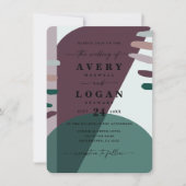 Boho Paarse & Smaragdgroene Abstracte vorm bruilof Kaart (Voorkant)