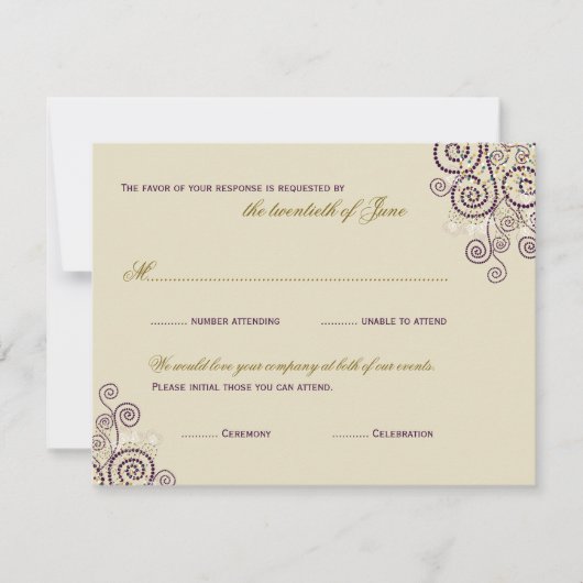Boho Paarse Spirals Bar / Bat Mitzvah RSVP-kaart RSVP Kaartje (Voorkant)