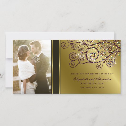 Boho Paarse Spirals Elegant Classy Wedding Foto Bedankkaart (Voorkant)