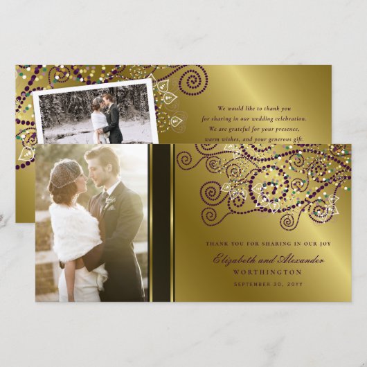 Boho Paarse Spirals Elegant Classy Wedding Foto Bedankkaart (Voorkant / Achterkant)