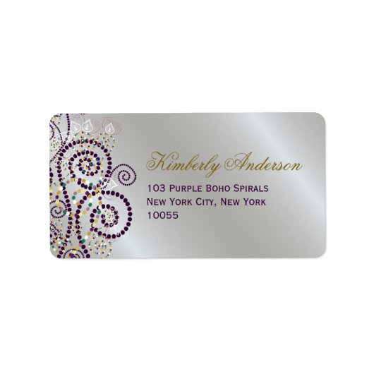 Boho Paarse Spirals Elegant Wedding Adresetiketten Etiket (Voorkant)