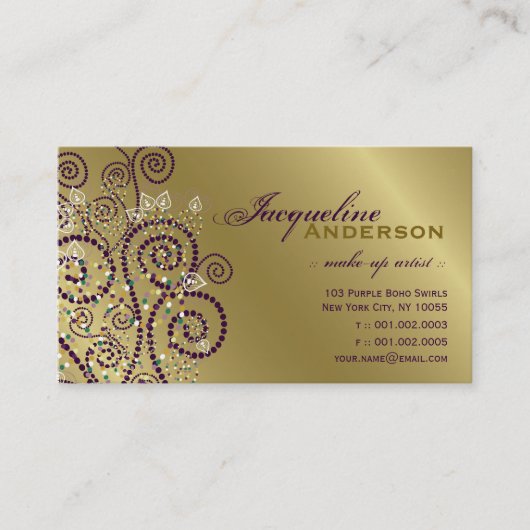  Boho Paarse Spirals Golden Profile Card Visitekaartje (Voorkant)