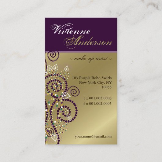  Boho Paarse Spirals Golden Profile Card Visitekaartje (Voorkant)
