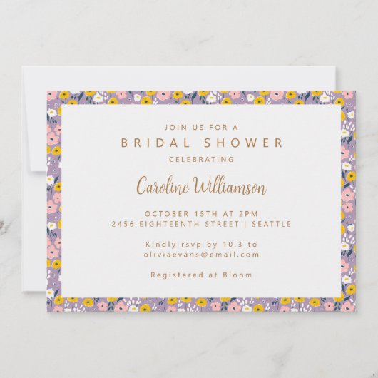 Boho Paarse Spring Floral Cute Vrijgezellenfeest Kaart (Voorkant)