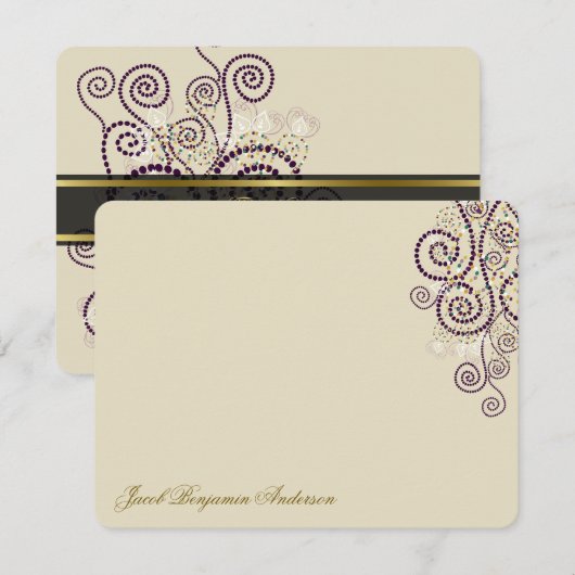 Boho Paarse Stippen & spiralen Elegant Bar/Bat Mit Bedankkaart (Voorkant / Achterkant)