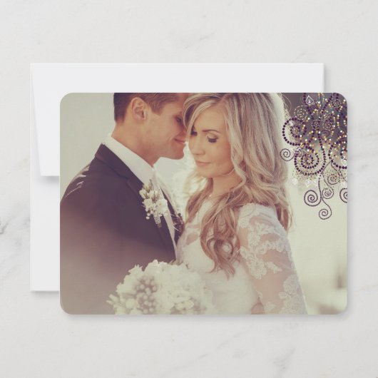 Boho Paarse Stippen & Spiralen Elegante foto bruil Bedankkaart (Achterkant)