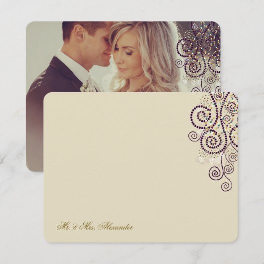 Boho Paarse Stippen & Spiralen Elegante foto bruil Bedankkaart (Voorkant / Achterkant)