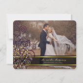 Boho Paarse Stippen Spirals Elegant Photo Weddensc Bedankkaart (Achterkant)