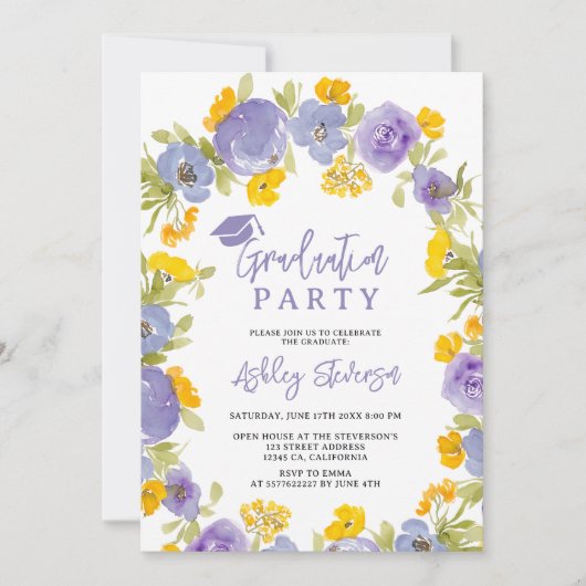 Boho paarse tuin bloemig afstuderen kaart (Voorkant)