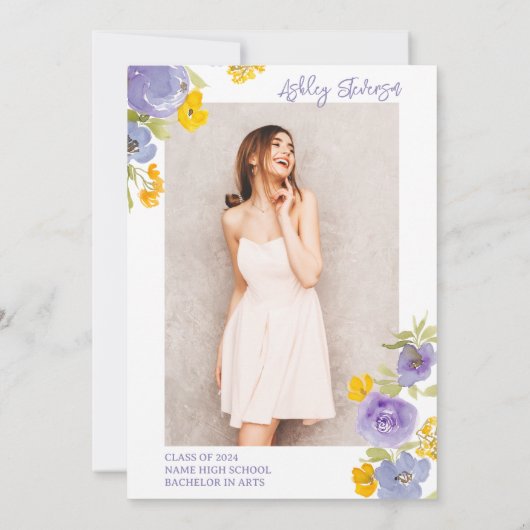 Boho paarse tuin bloemig afstuderen kaart (Achterkant)