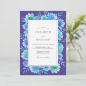 Boho Paarse Turquoise Bloem Bruiloft Kaart (Staand voorkant)