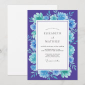 Boho Paarse Turquoise Bloem Bruiloft Kaart (Voorkant / Achterkant)