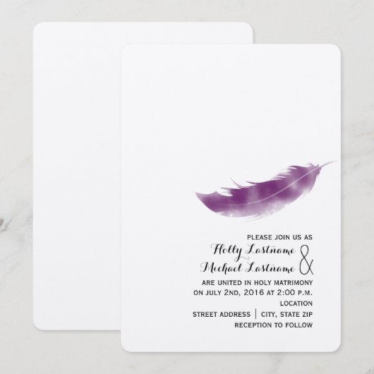 Boho Paarse uitnodiging tot het huwelijk (Voorkant / Achterkant)