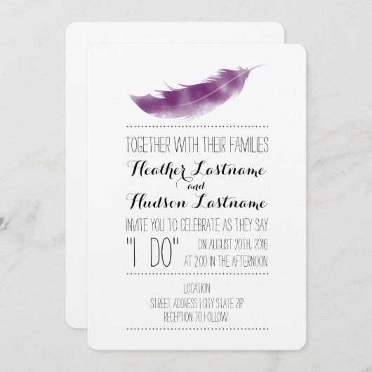 Boho Paarse Veer Ik Doe Trouwen Kaart (Voorkant / Achterkant)