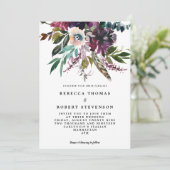 boho paarse vether floral wildfllower bruiloft kaart (Staand voorkant)