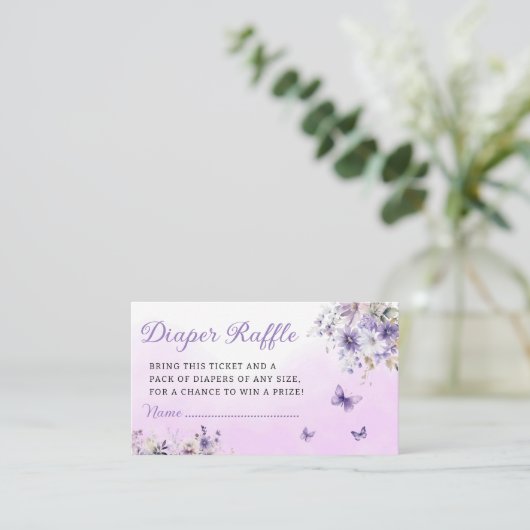 Boho Paarse vlinder Baby shower luier Raffle Informatiekaartje (Staand voorkant)