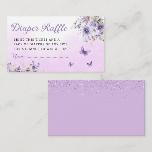 Boho Paarse vlinder Baby shower luier Raffle Informatiekaartje (Voorkant / Achterkant)