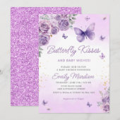 Boho Paarse Vlinder Bloemen Baby Meisje Baby showe Kaart (Voorkant / Achterkant)