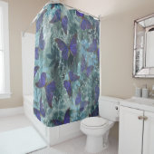 Boho Paarse vlinder & cyaan botanisch origineel Douchegordijn (In situ)