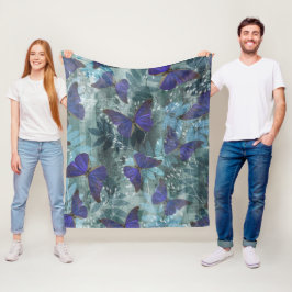 Boho Paarse vlinder & cyaan botanisch origineel Fleece Deken