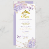 Boho Paarse vlinder Floral Princesa Quinceañera Menu (Voorkant / Achterkant)