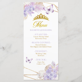 Boho Paarse vlinder Floral Princesa Quinceañera Menu