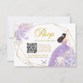 Boho Paarse Vlinder Meisje Quinceañera QR RSVP Kaartje (Voorkant)
