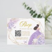 Boho Paarse Vlinder Meisje Quinceañera QR RSVP Kaartje (Staand voorkant)