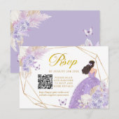 Boho Paarse Vlinder Meisje Quinceañera QR RSVP Kaartje (Voorkant / Achterkant)