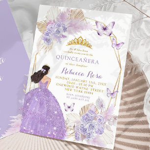 Boho Paarse Vlinder Mexicaans Prinses Quinceañera Kaart