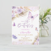 Boho Paarse Vlinder Pampas Gras Verjaardagsfeestje Kaart (Staand voorkant)
