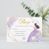 Boho Paarse vlinder Princesa Quinceañera RSVP Kaartje (Staand voorkant)