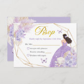 Boho Paarse vlinder Princesa Quinceañera RSVP Kaartje (Voorkant / Achterkant)