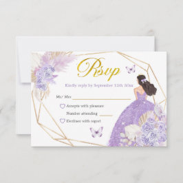 Boho Paarse vlinder Princesa Quinceañera RSVP Kaartje