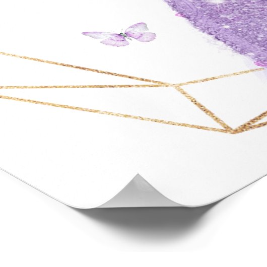 Boho Paarse vlinder Princesa Quinceañera Snacks Poster (Hoek)