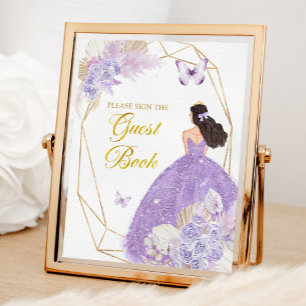 Boho Paarse Vlinder Quinceañera Gastenboek Poster